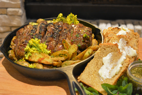 Roasted Lamb Soulder with Meyer Lemon Potatoes and Mint Sauce