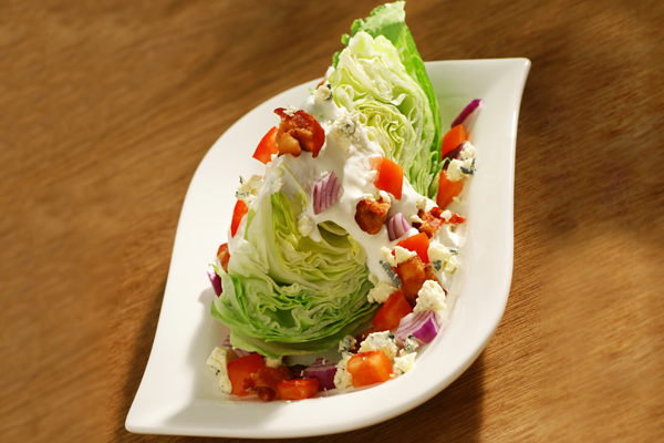 Iceberg Wedge with Warm Bacon and Blue Cheese Dressing